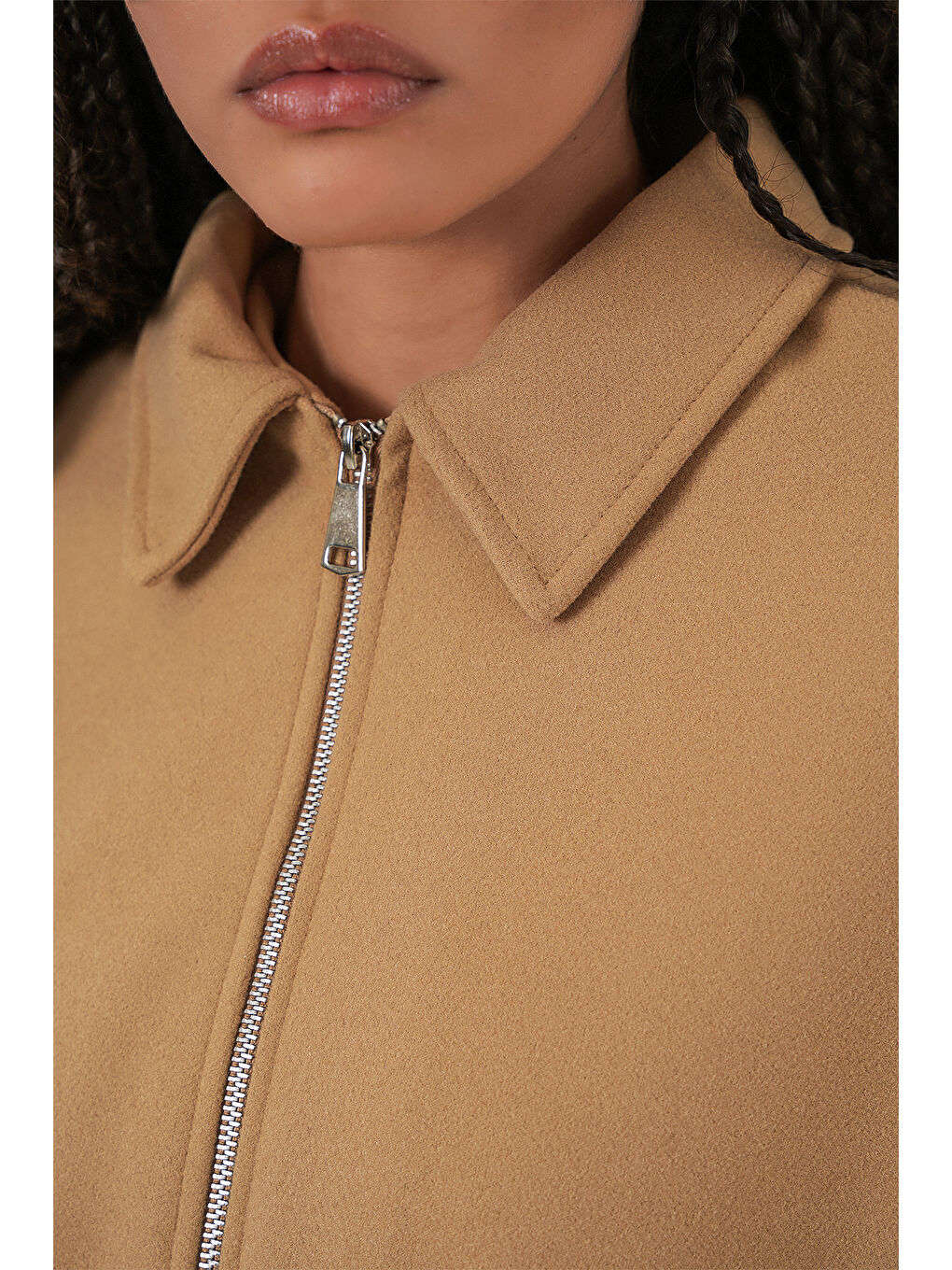 Sarı Kadın Büzgülü Oversize Kaşe Ceket 0728 - Hardal-6