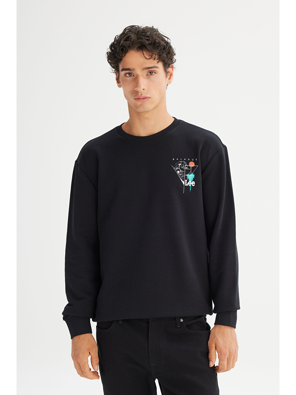Siyah Pamuklu Regular Fit Bisiklet Yaka Sweatshirt-2