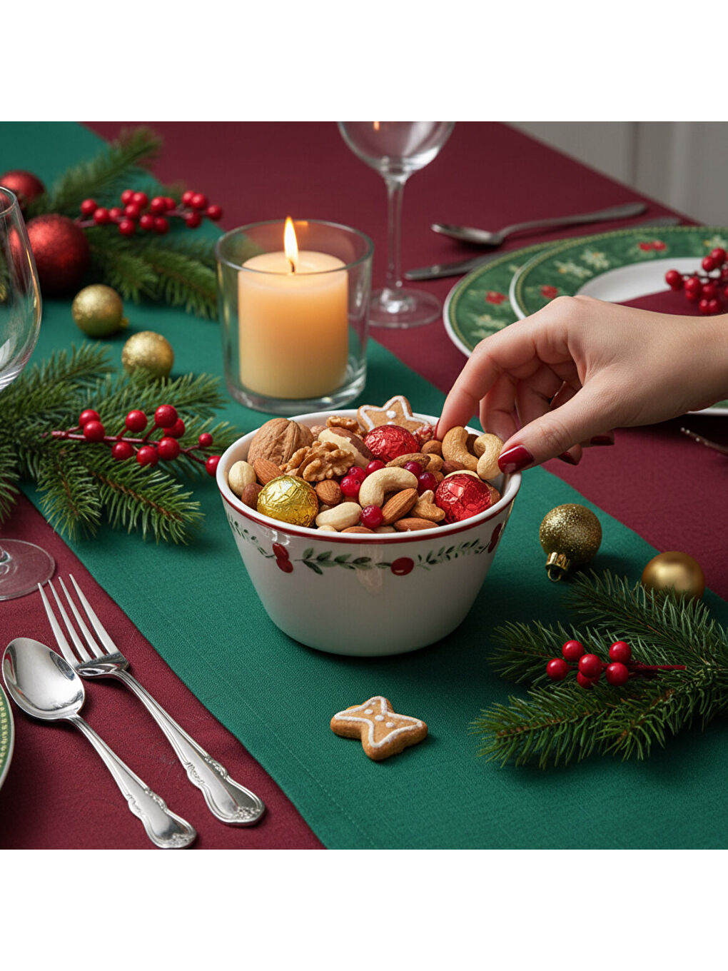 Ekru Paris 2li kırmızı meyveli kase 14 cm 6829-3