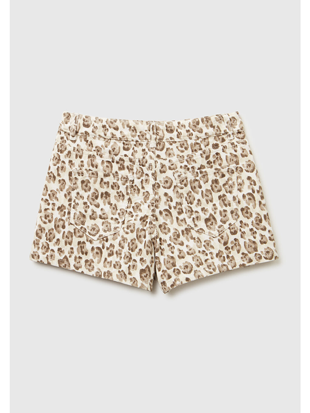 Kız Çocuk Bej Tamamı Desenli Düğmeli Ayarlanabilir Bel Kadife Bermuda Şort-1