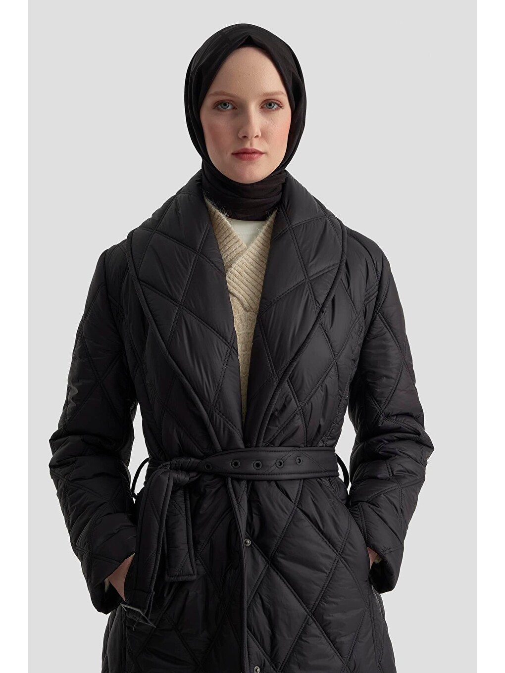 Şal Yaka Kapitone Kaban 25Kd2201 Siyah-1