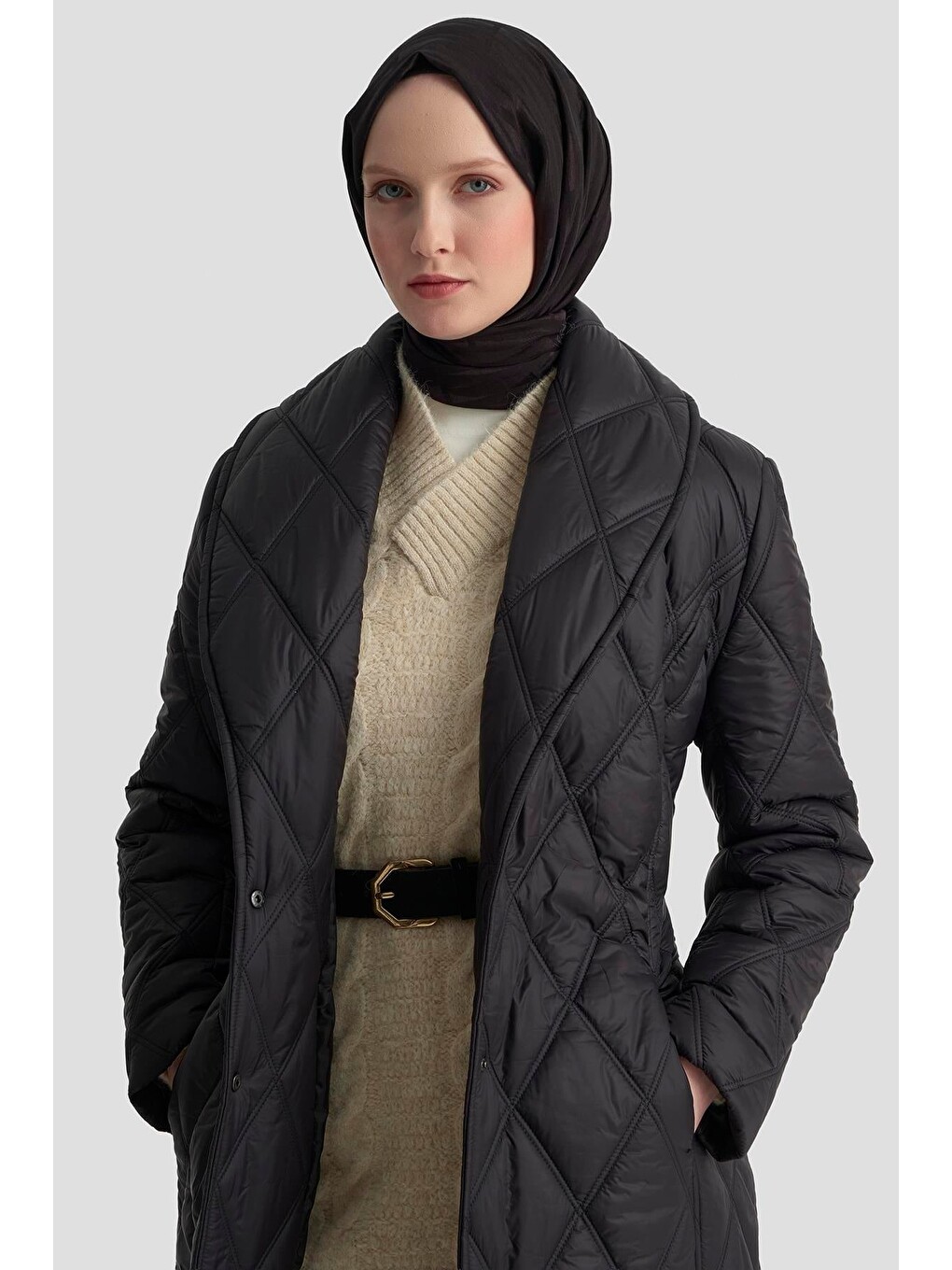 Şal Yaka Kapitone Kaban 25Kd2201 Siyah-2