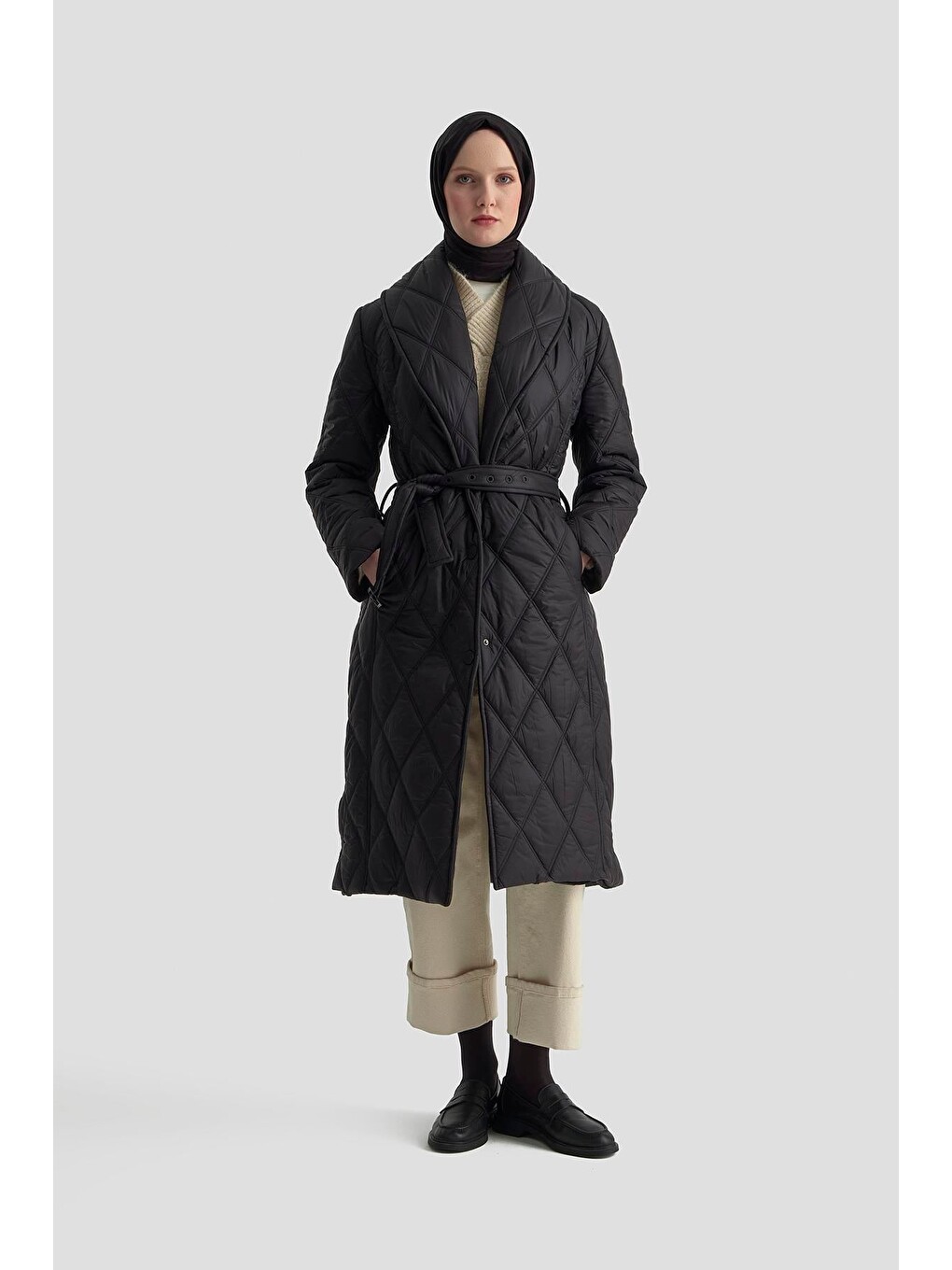 Şal Yaka Kapitone Kaban 25Kd2201 Siyah-3