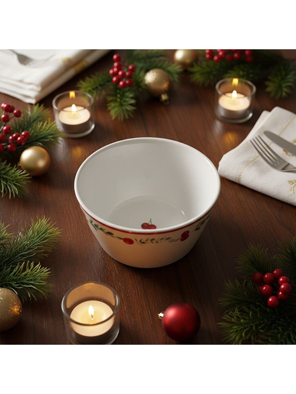 Ekru Paris 2li kırmızı meyveli kase 11 cm 6829-3