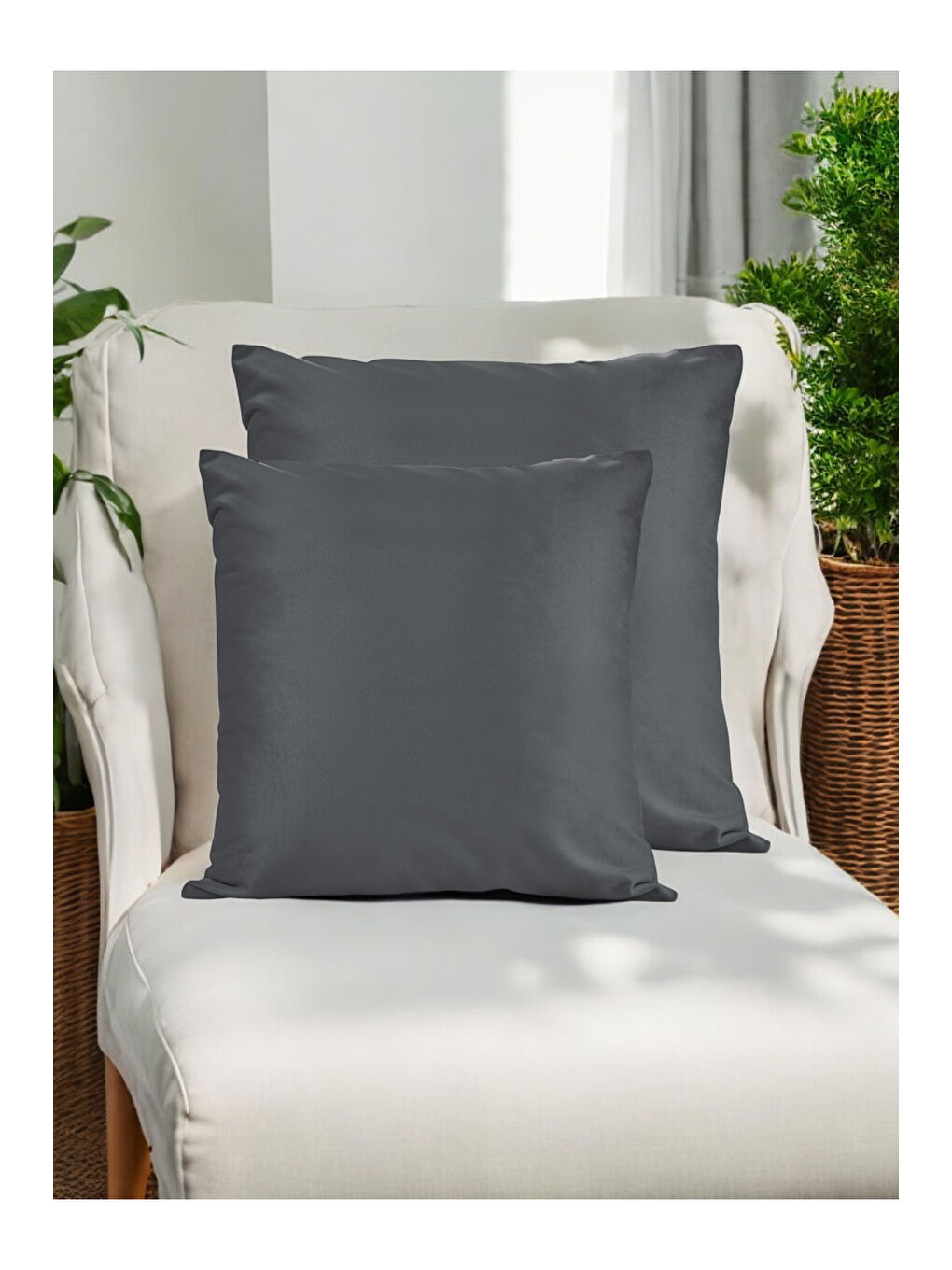 Malcolm Kadife Dokulu Koyu Gri Kırlent Kılıfı-45x45-2