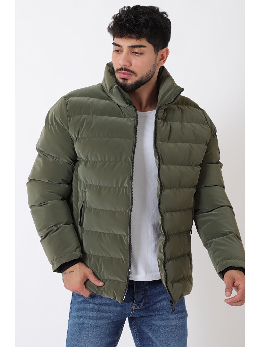 Haki Cep Detay Dik Yaka Armalı Nova Kışlık Mont PLDP 3012_50463