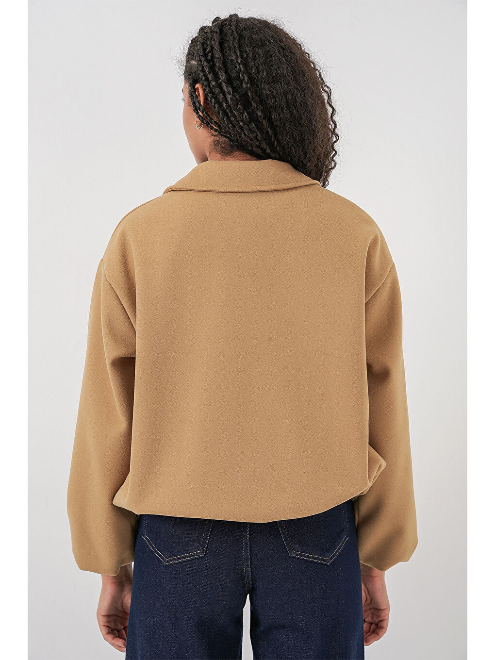 Sarı Kadın Büzgülü Oversize Kaşe Ceket 0728 - Hardal-7