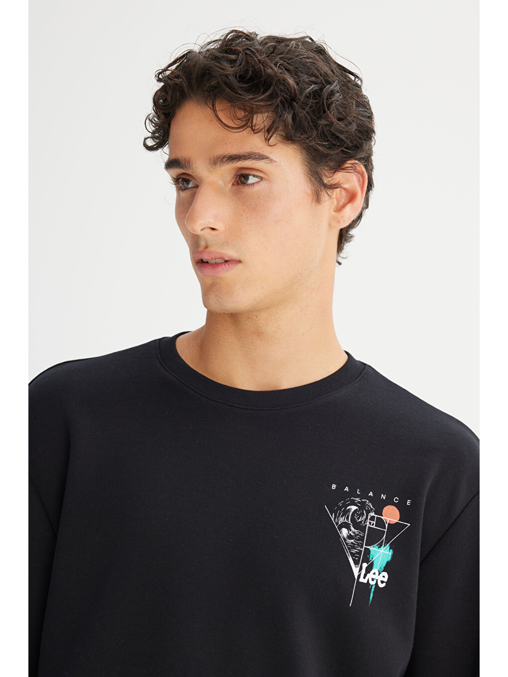 Siyah Pamuklu Regular Fit Bisiklet Yaka Sweatshirt-3