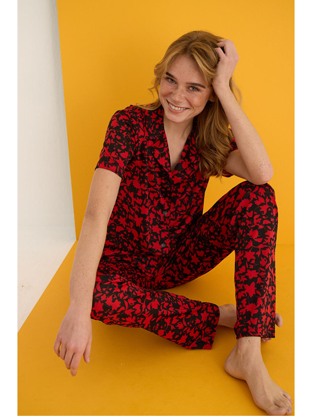 Elitol Beyaz Helen Düğmeli Pijama Takımı 7001-3