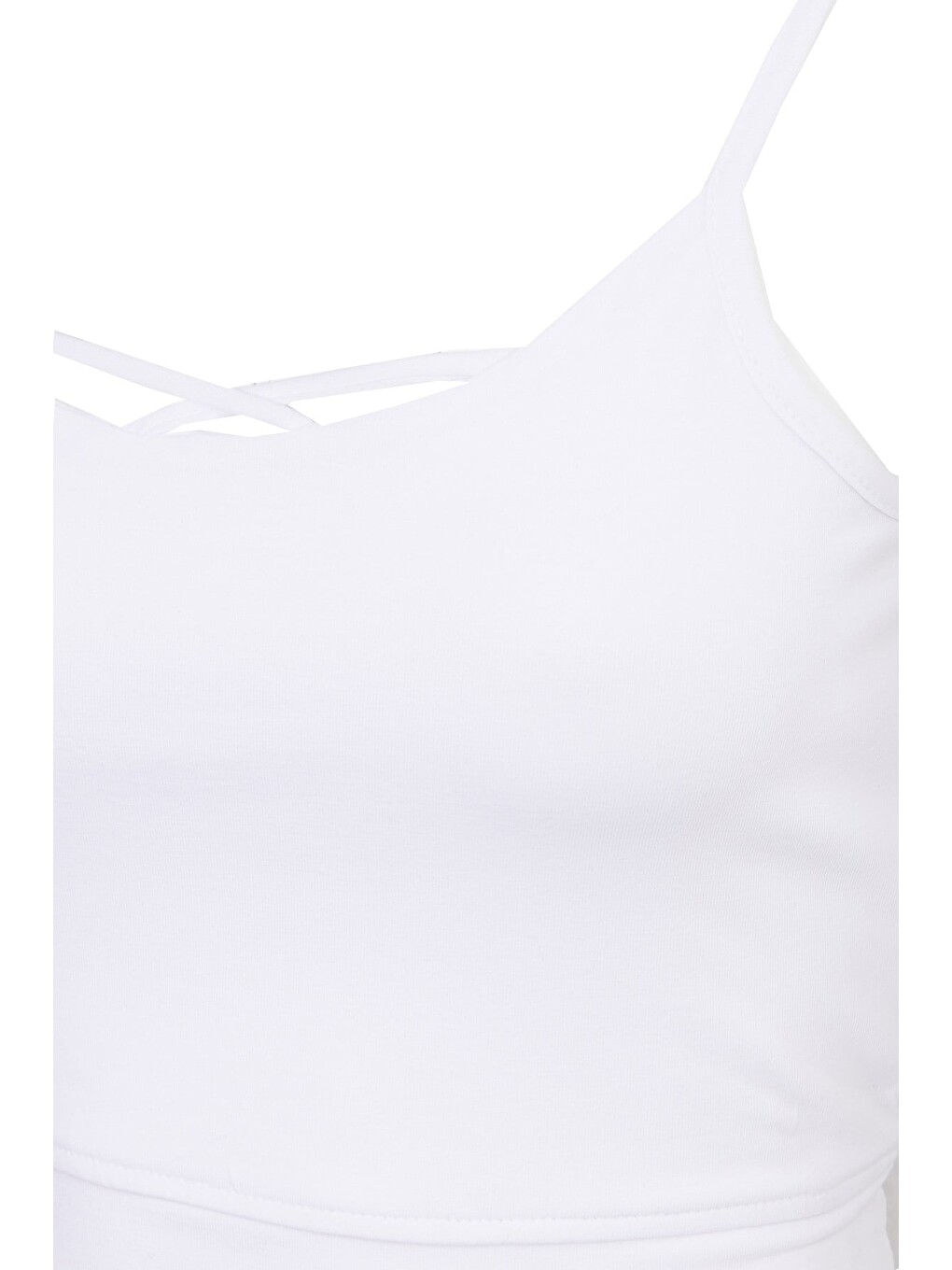 Kadın Slim Fit Dar Kesim Pamuklu İnce Askılı Beyaz Crop Atlet-3