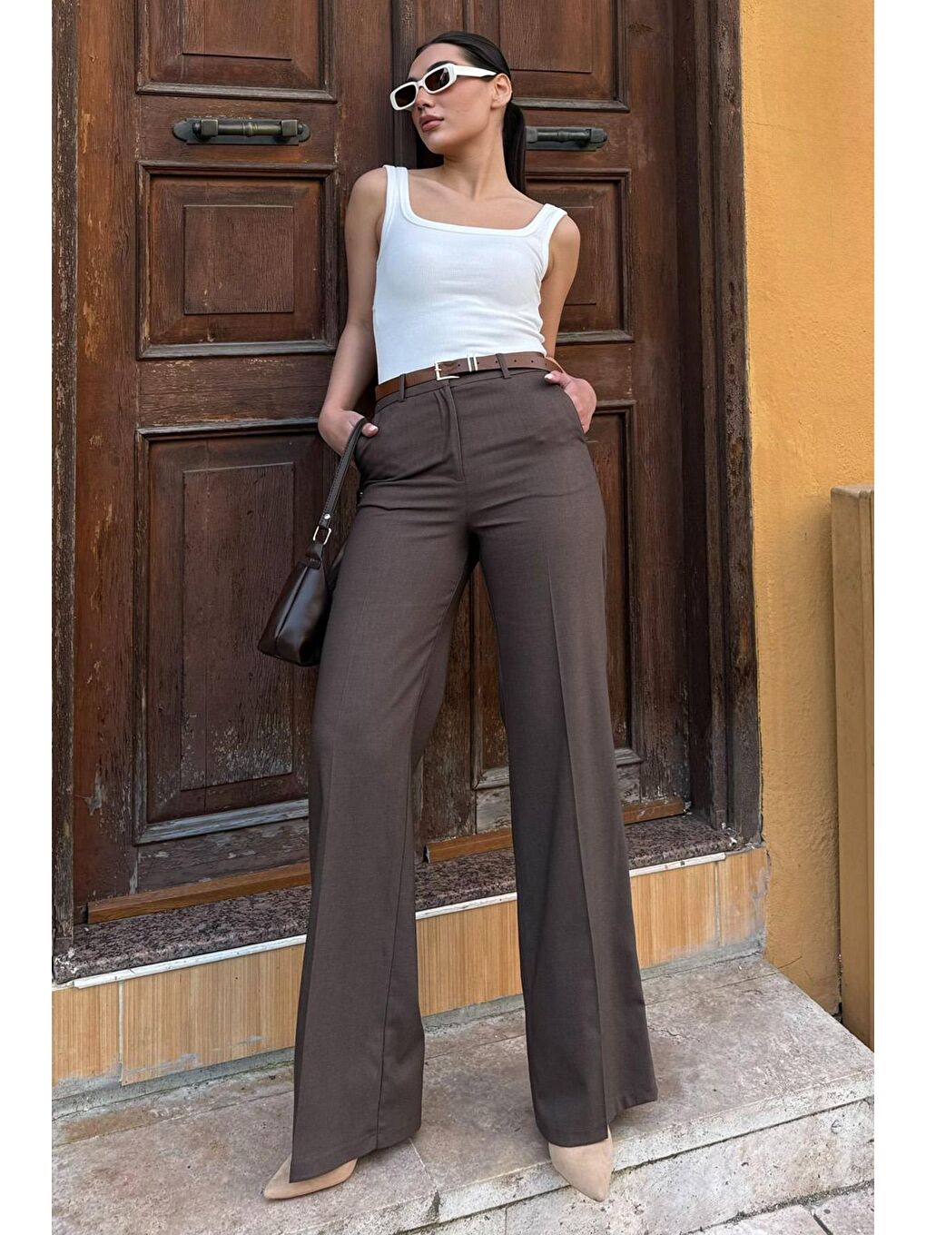 Kahverengi Yüksek Bel Kumaş Pantolon Mg2285-4