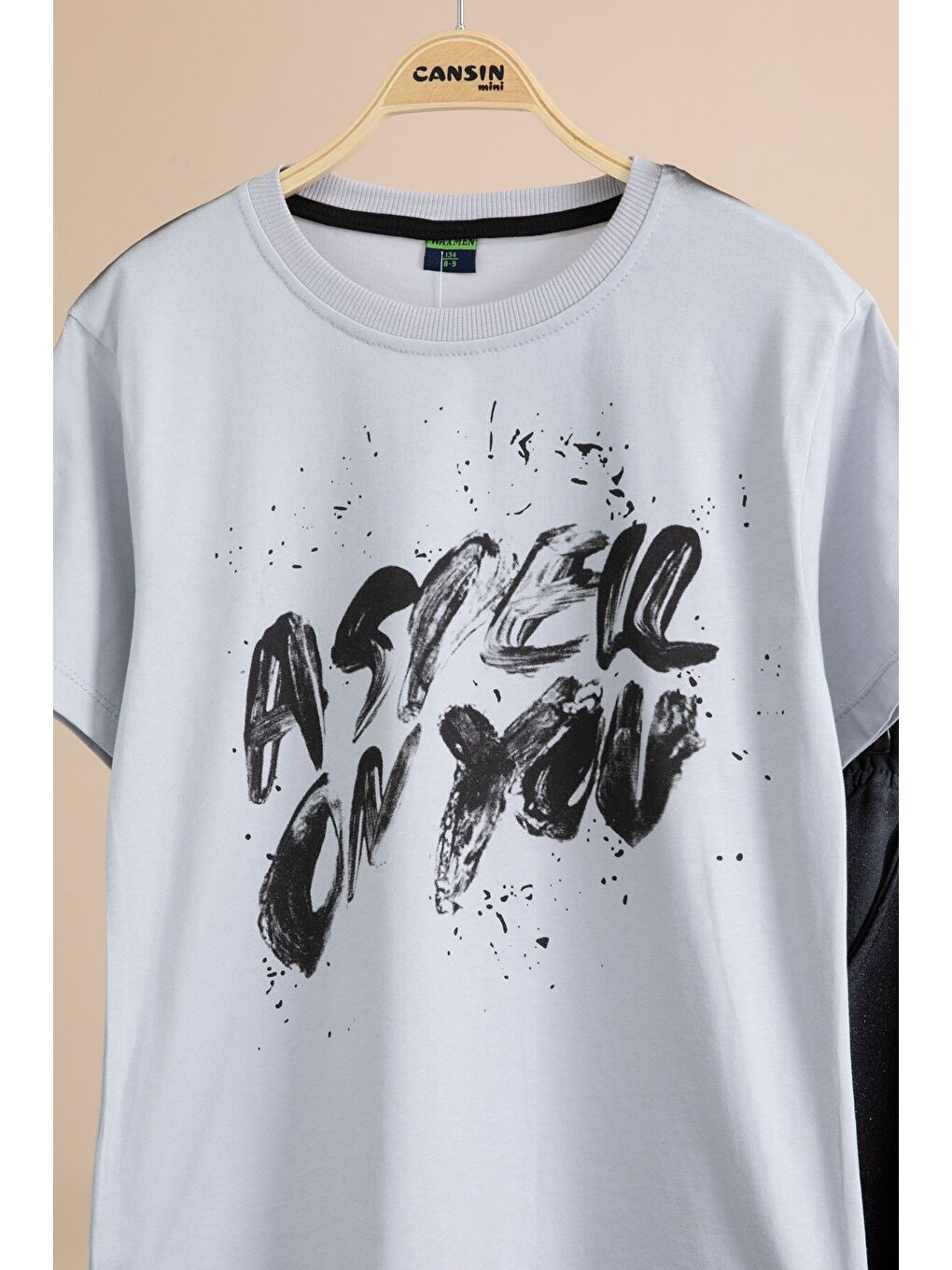 Gri Grafiti Baskılı Tişörtlü Şortlu Erkek Çocuk 2li Takım 23774-3