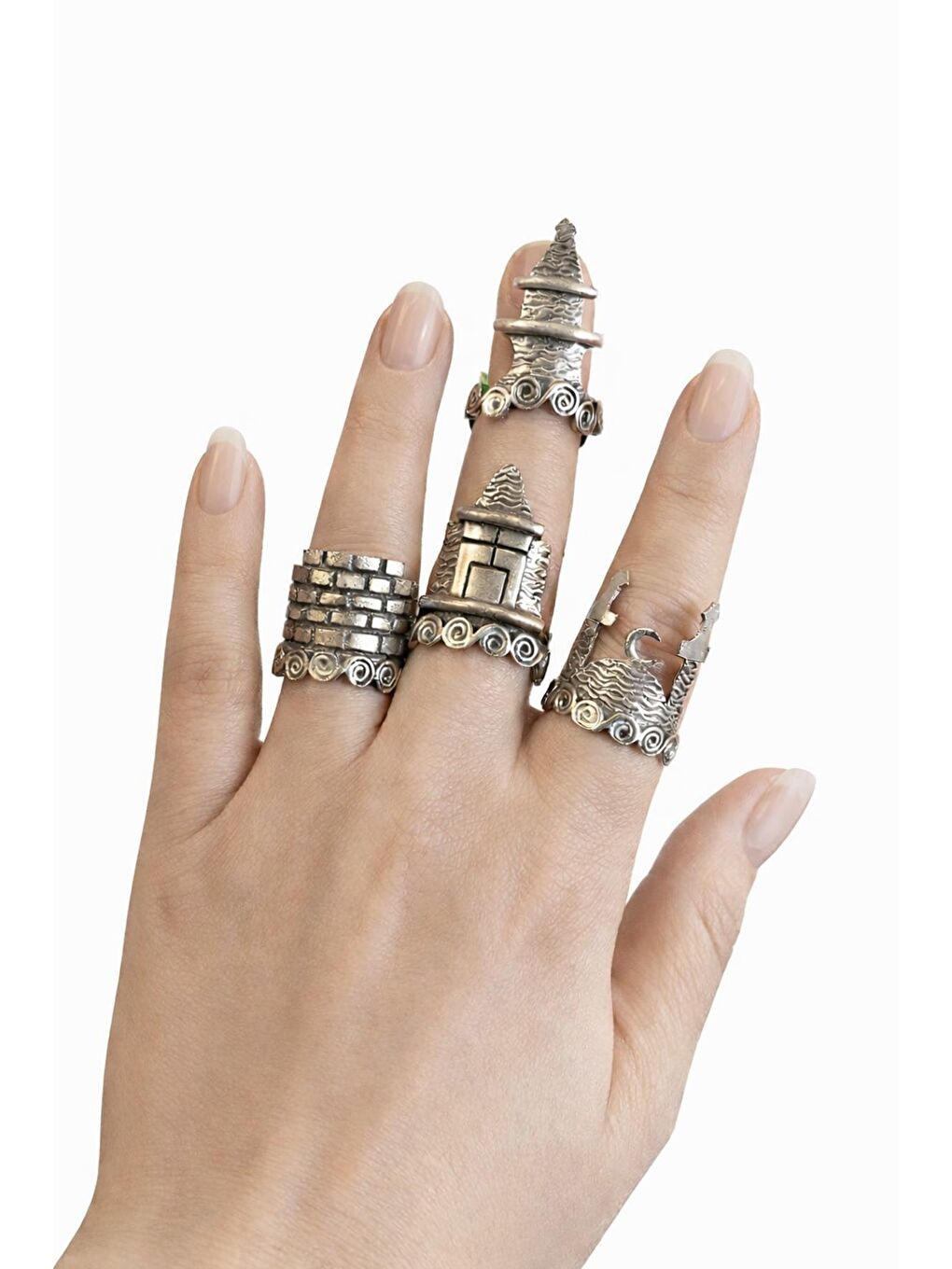 Gri 4 Adet Tarihi Yarımada Ayarlanabilir Yüzük Seti-2