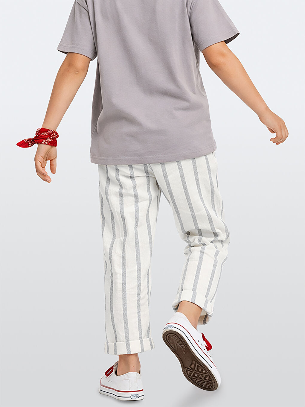 Gri Çizgili Dokuma Tek Pantolon-1