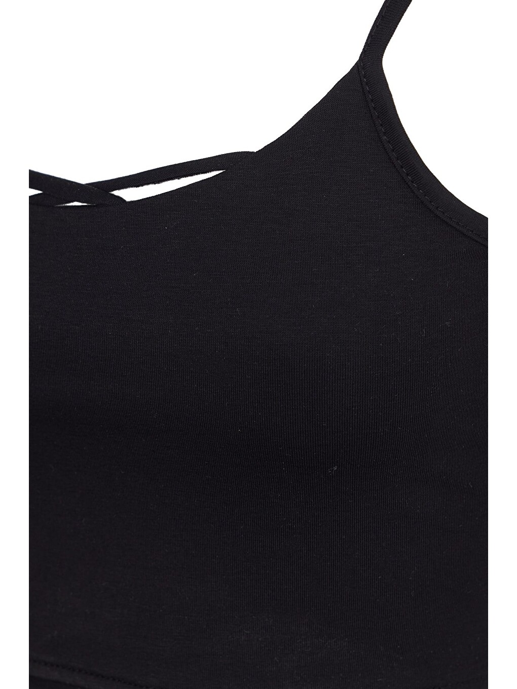 Kadın Slim Fit Dar Kesim Pamuklu İnce Askılı Siyah Crop Atlet-3