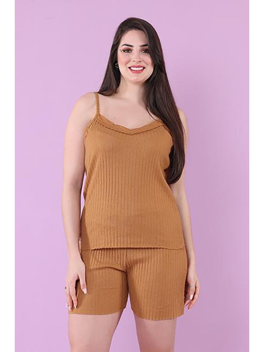 Bej Fitilli İp Askılı Şortlu Pijama Takımı-1