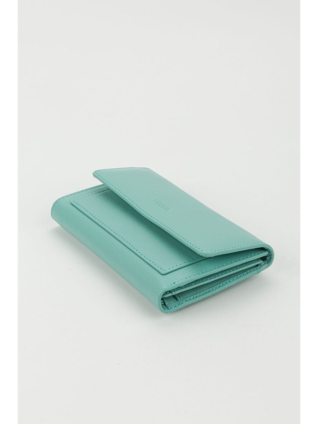 Turkuaz Kutulu Hakiki Deri Mavi Orta Boy Çok Gözlü Kadın El Portföyü Kartlık Cüzdan