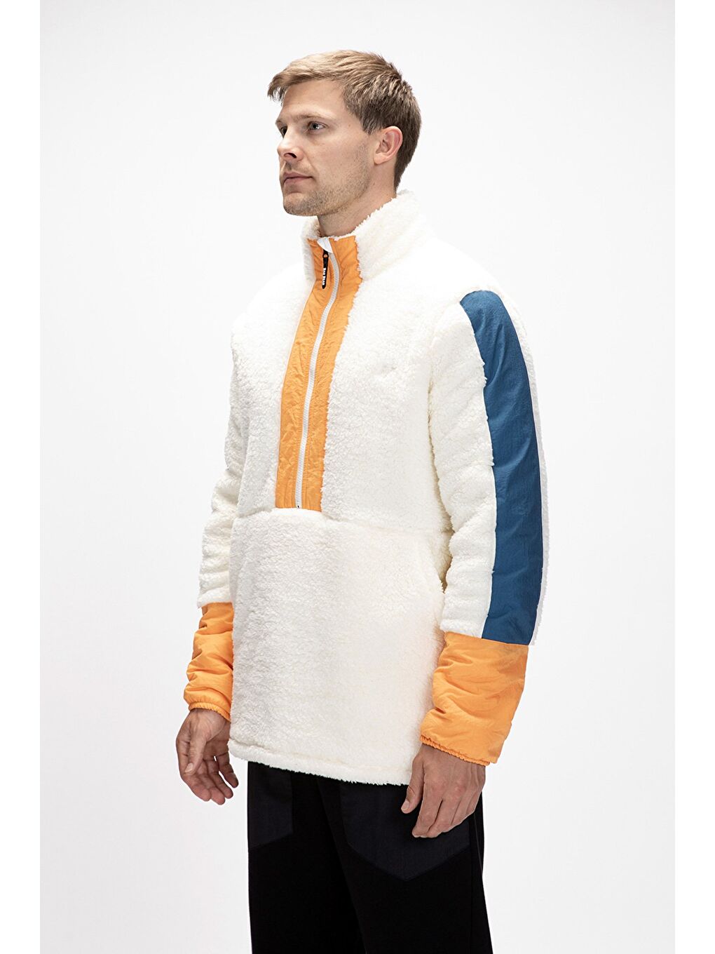 Beyaz Bomb Marshmallow Yarım Fermuarlı Erkek Polar-1