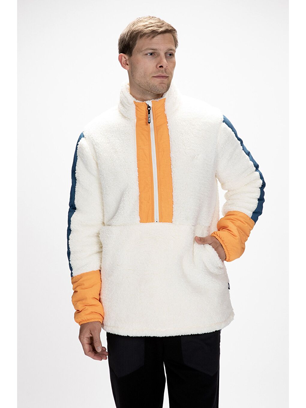 Beyaz Bomb Marshmallow Yarım Fermuarlı Erkek Polar-3