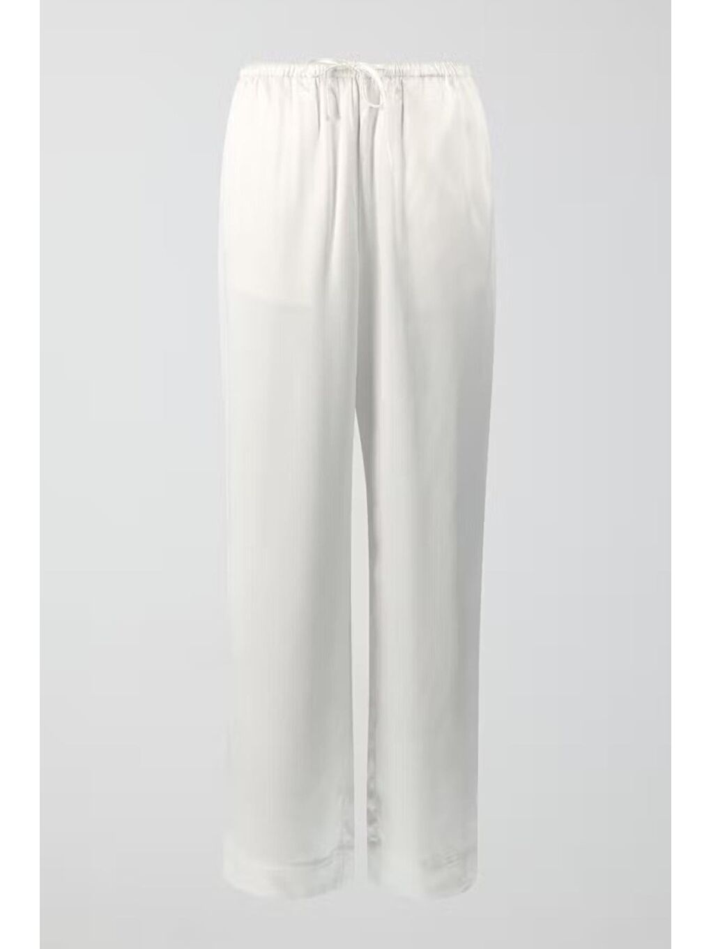 Beyaz Beli Büzgülü Saten Bol Paça Kadın Pantolon Mg2019-2