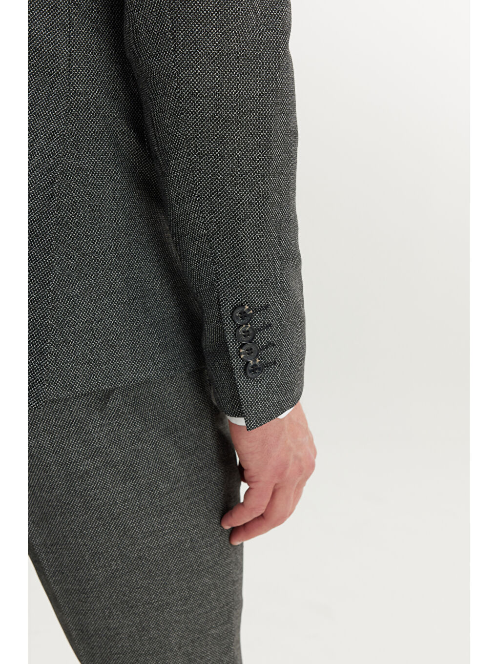 Erkek Siyah-Gri Slim Fit Dar Kesim Mono Yaka Çift Pantolonlu Takım Elbise-6