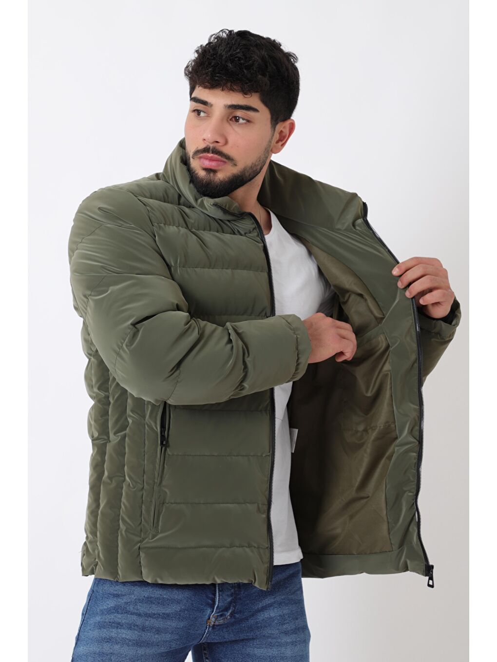 Haki Cep Detay Dik Yaka Armalı Nova Kışlık Mont PLDP 3012_50463-2