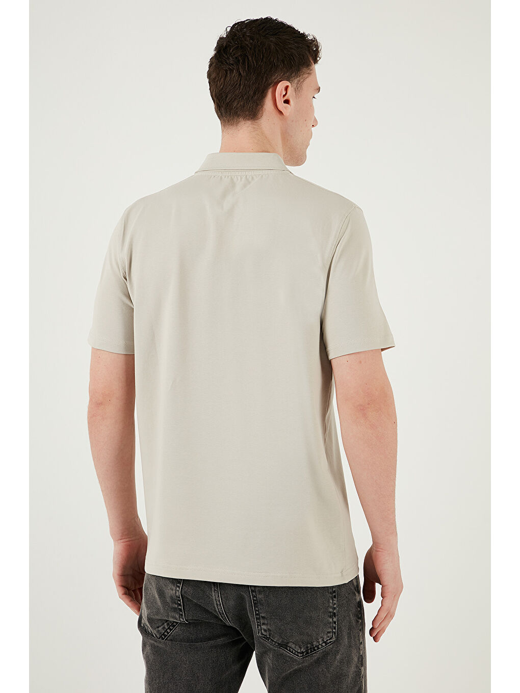 Bej Pamuklu Regular Fit Yarım Fermuarlı Erkek Polo Yaka Tişört 5902972-6