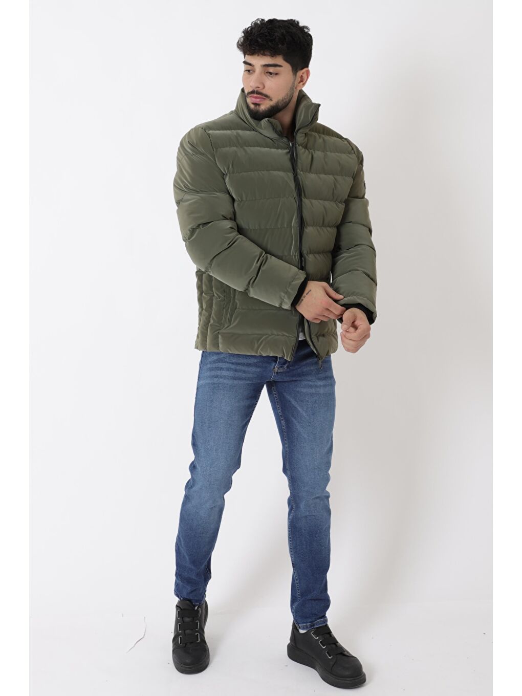 Haki Cep Detay Dik Yaka Armalı Nova Kışlık Mont PLDP 3012_50463-3