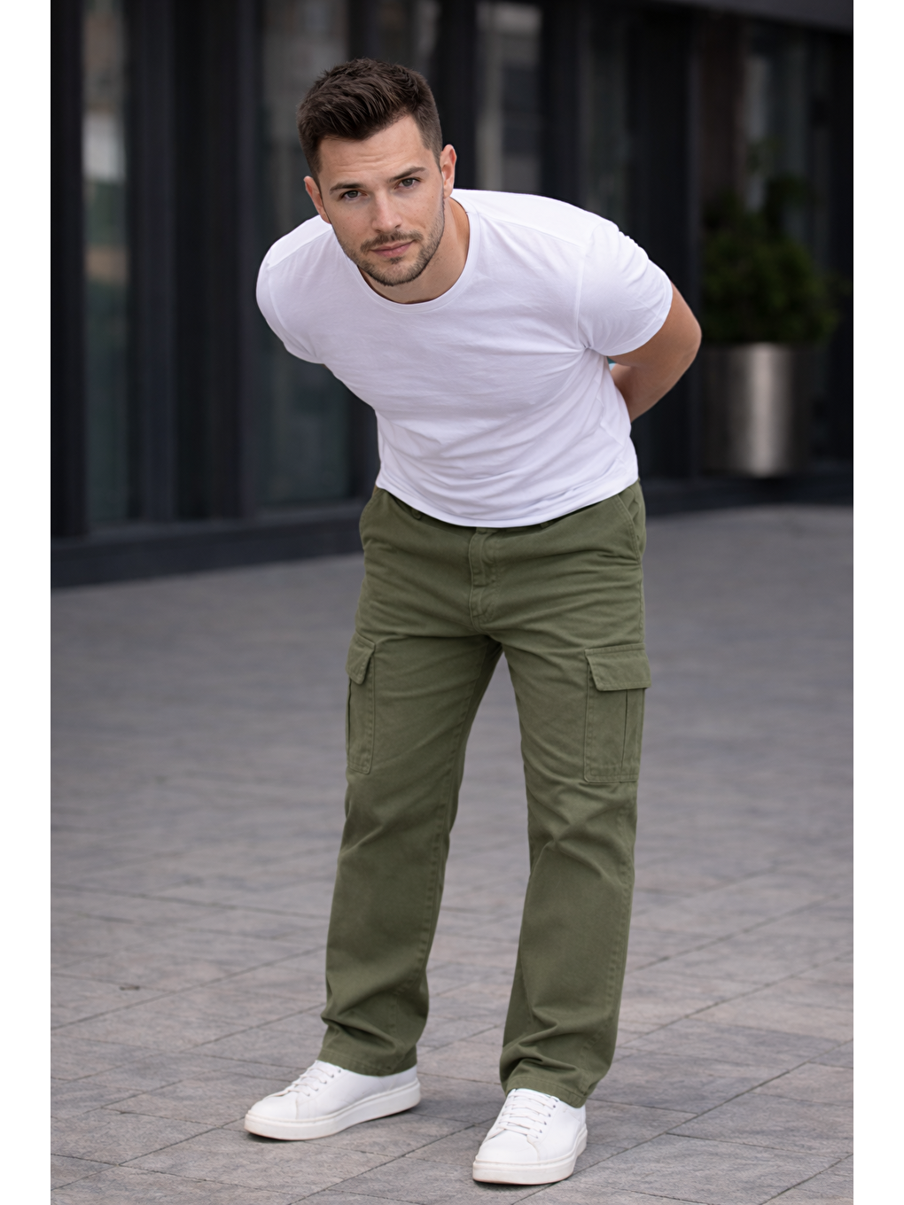 Erkek Trend Bol Paça Günlük Kargo Haki Baggy Pantolon-2