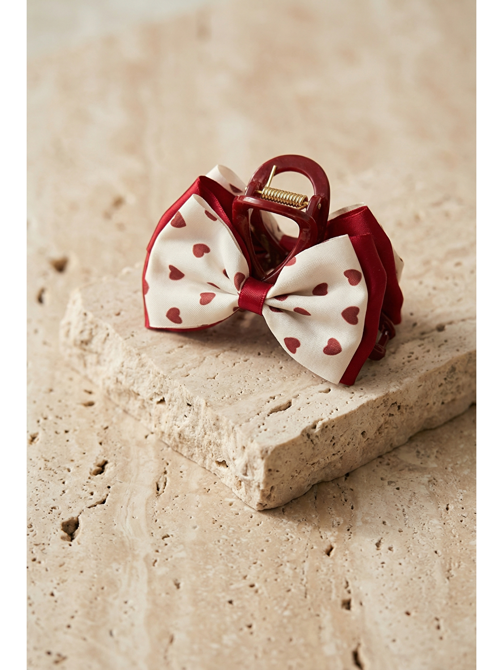 Kalp Desenli 3'Lü Toka Ekru-1