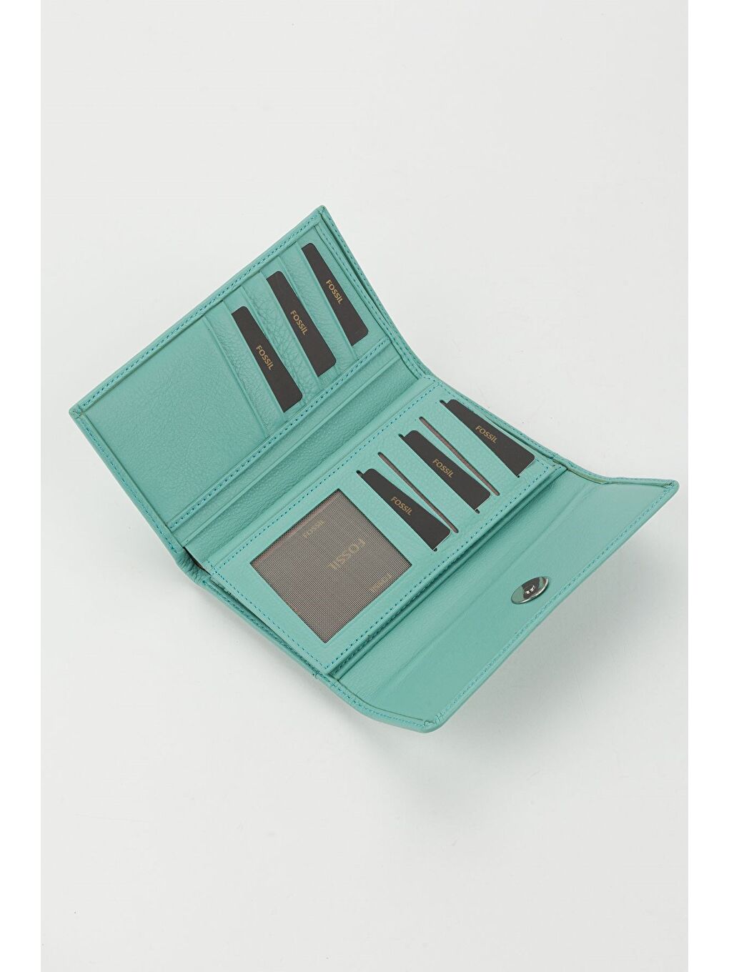 Turkuaz Kutulu Hakiki Deri Mavi Orta Boy Çok Gözlü Kadın El Portföyü Kartlık Cüzdan-3