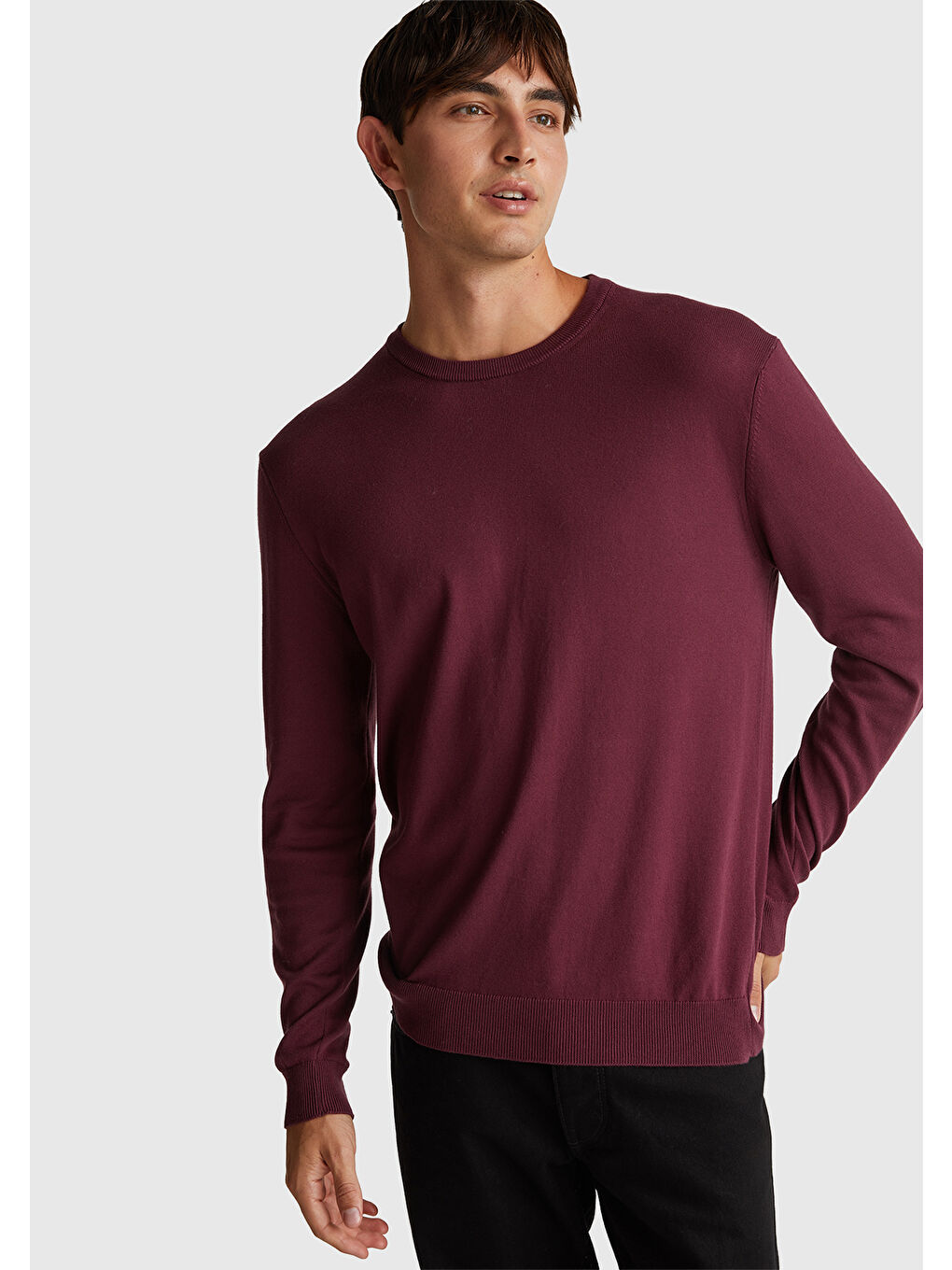 Erkek Mürdüm %100 Pamuk Bisiklet YakaKazak