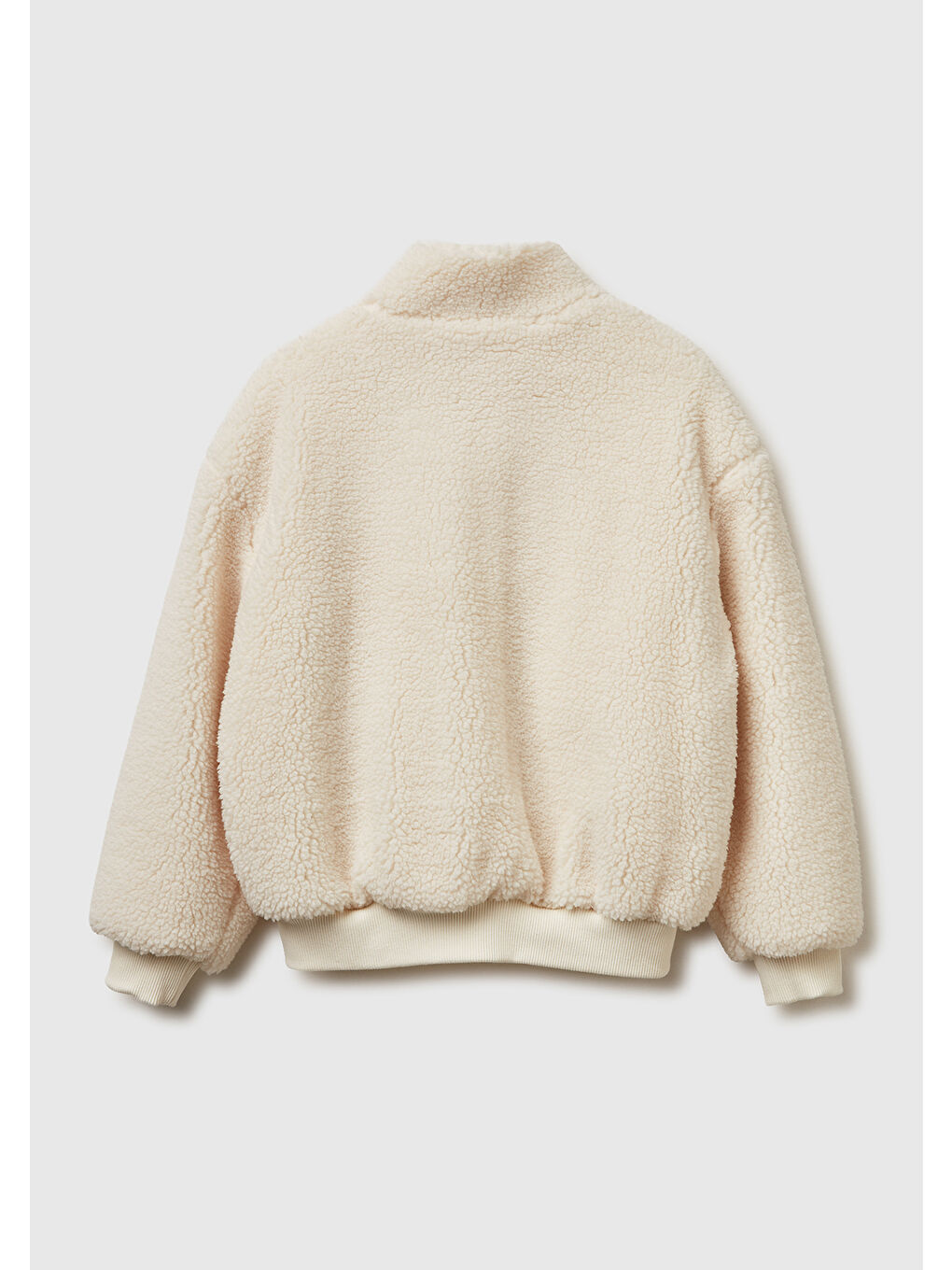 Kız Çocuk Ekru Aplikeli Astarlı Ribanalı Fermuarlı Pelüş Ceket-1