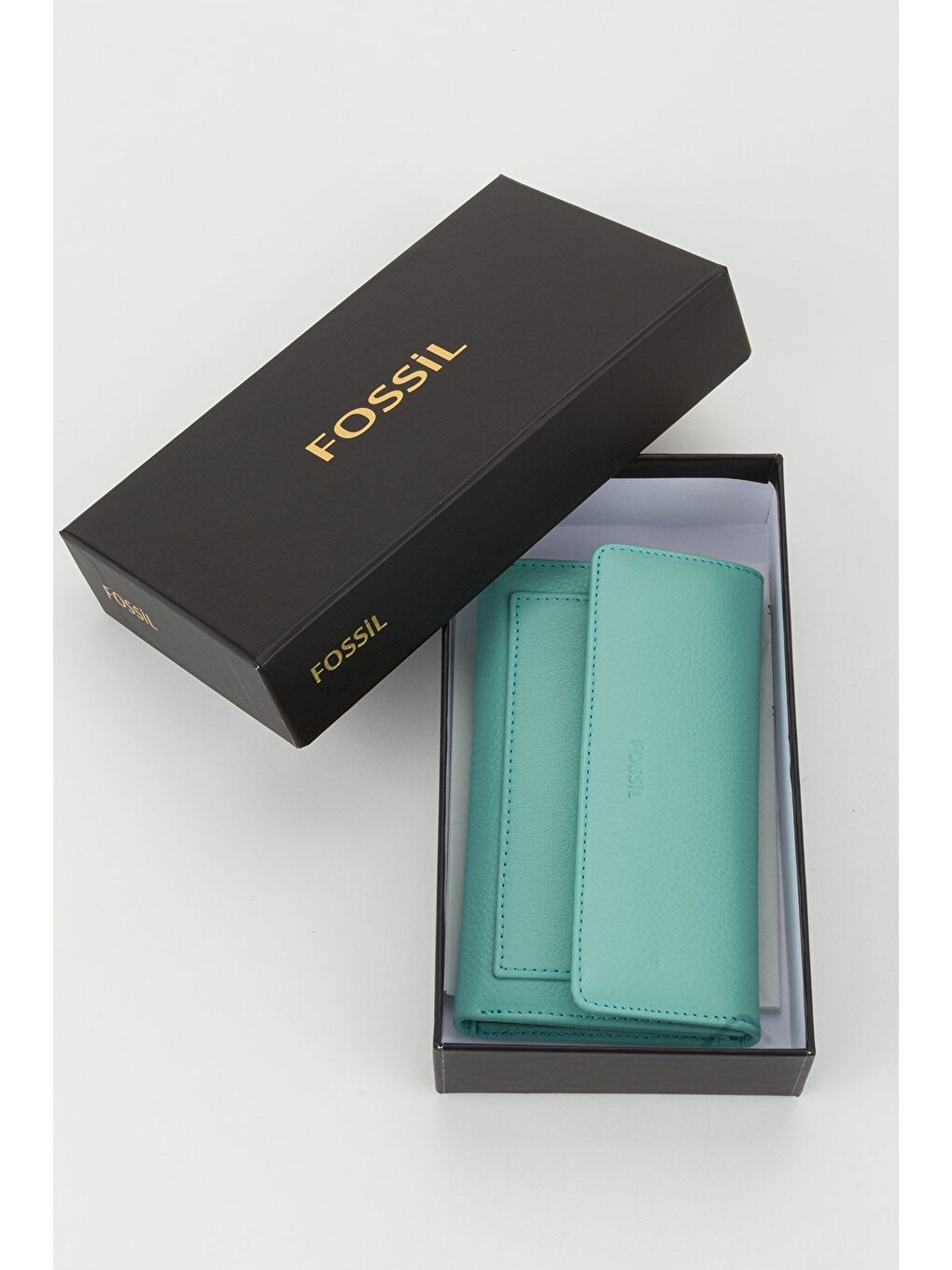 Turkuaz Kutulu Hakiki Deri Mavi Orta Boy Çok Gözlü Kadın El Portföyü Kartlık Cüzdan-5