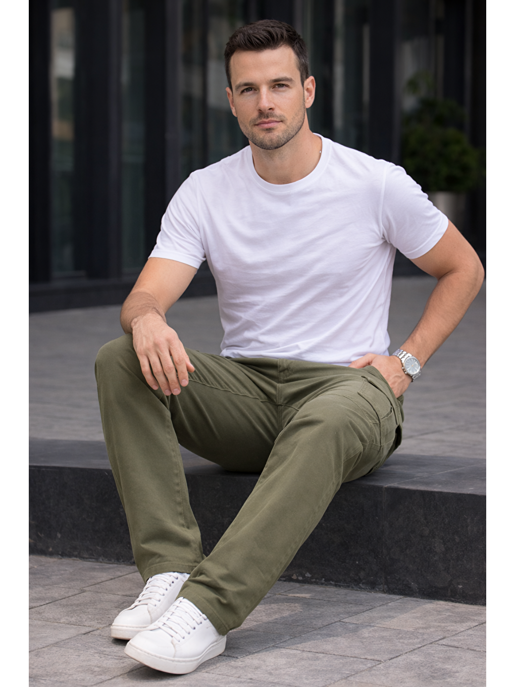 Erkek Trend Bol Paça Günlük Kargo Haki Baggy Pantolon-4