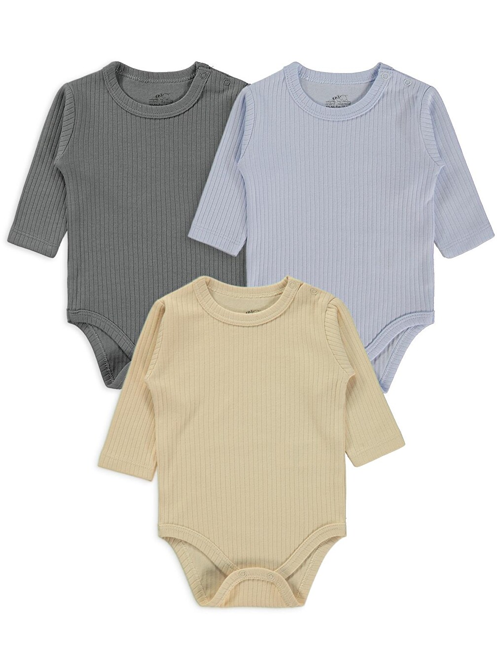 Uzun Kol Basic 3'lü Set 1-18 Ay Çıtçıtlı Badi - Mavi
