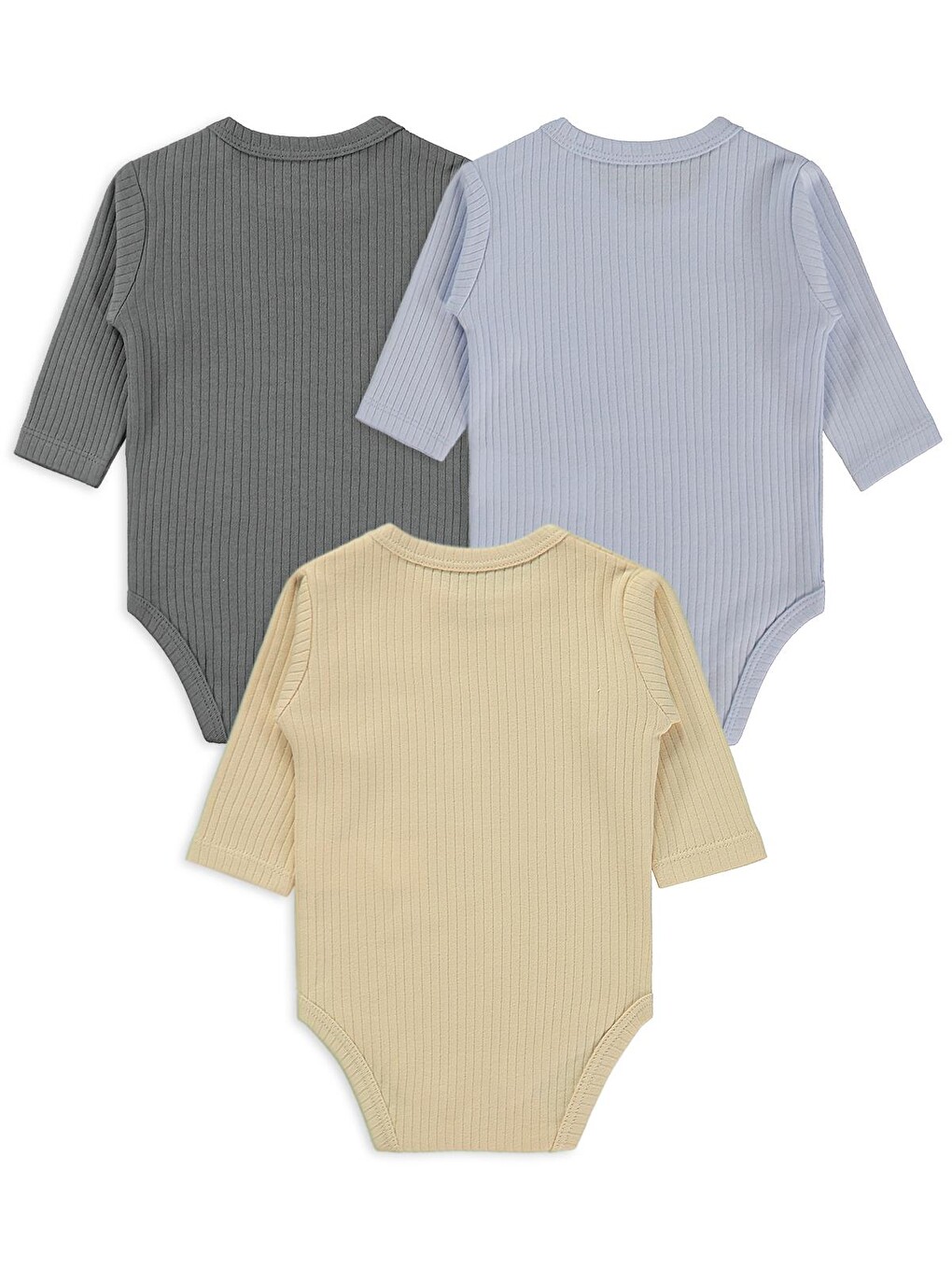 Uzun Kol Basic 3'lü Set 1-18 Ay Çıtçıtlı Badi - Mavi-4
