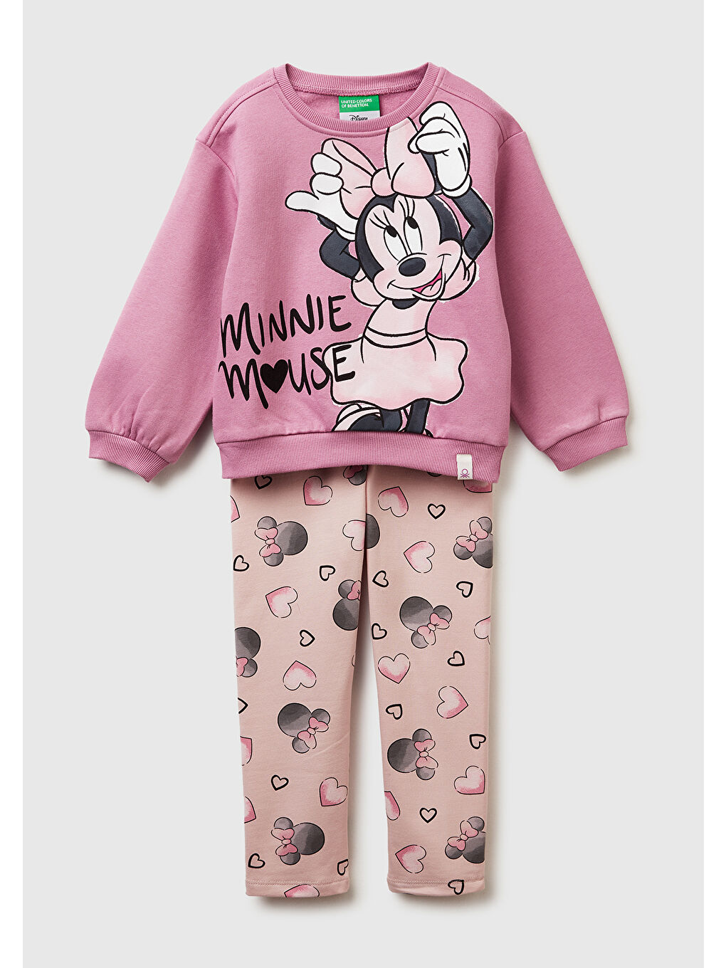 Kız Çocuk Pembe Mix Önü Baskılı Sweatshirt ve Tamamı Desenli Pantolon Takım