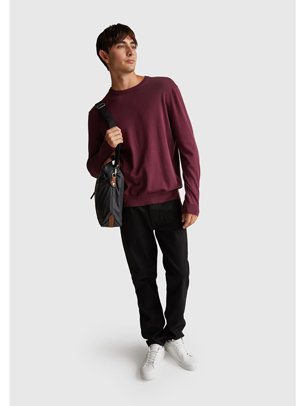 Erkek Mürdüm %100 Pamuk Bisiklet YakaKazak-4