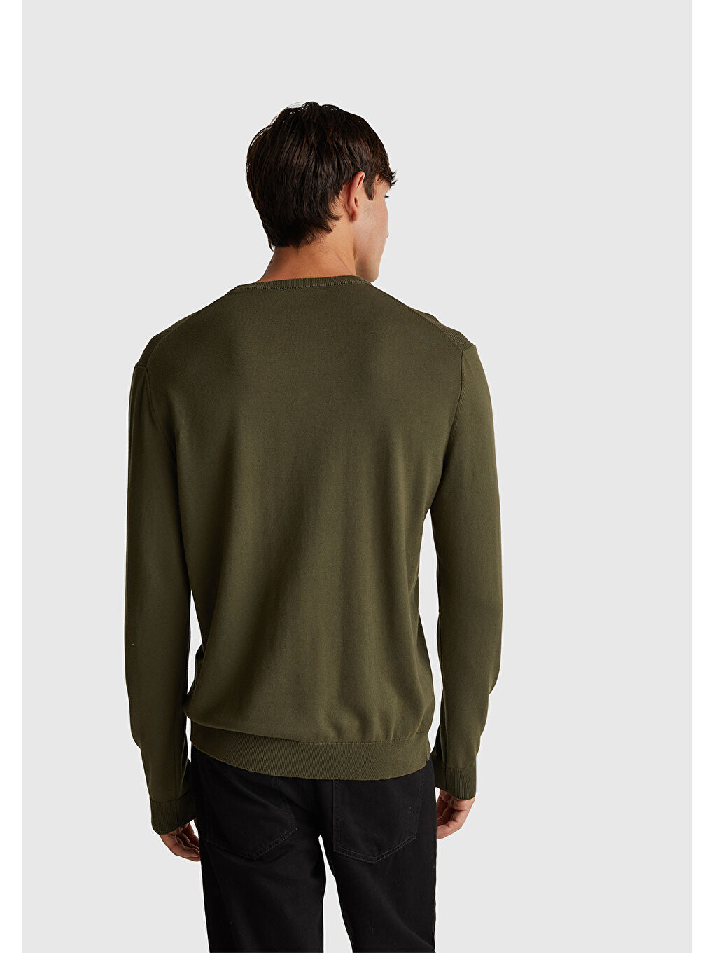 Erkek Haki %100 Pamuk Bisiklet YakaKazak-2