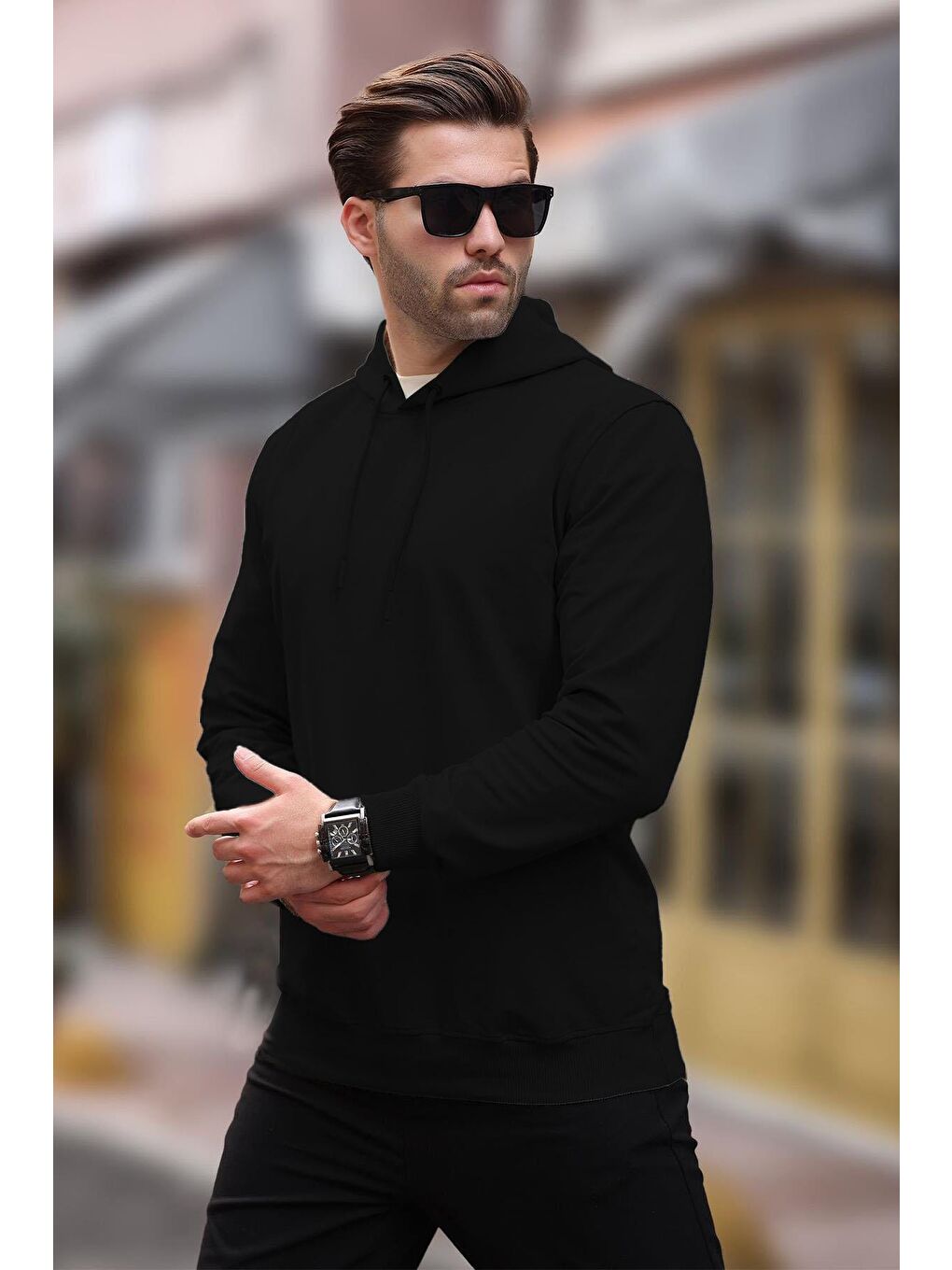 Siyah Kapüşonlu Erkek Sweatshirt 7069-1