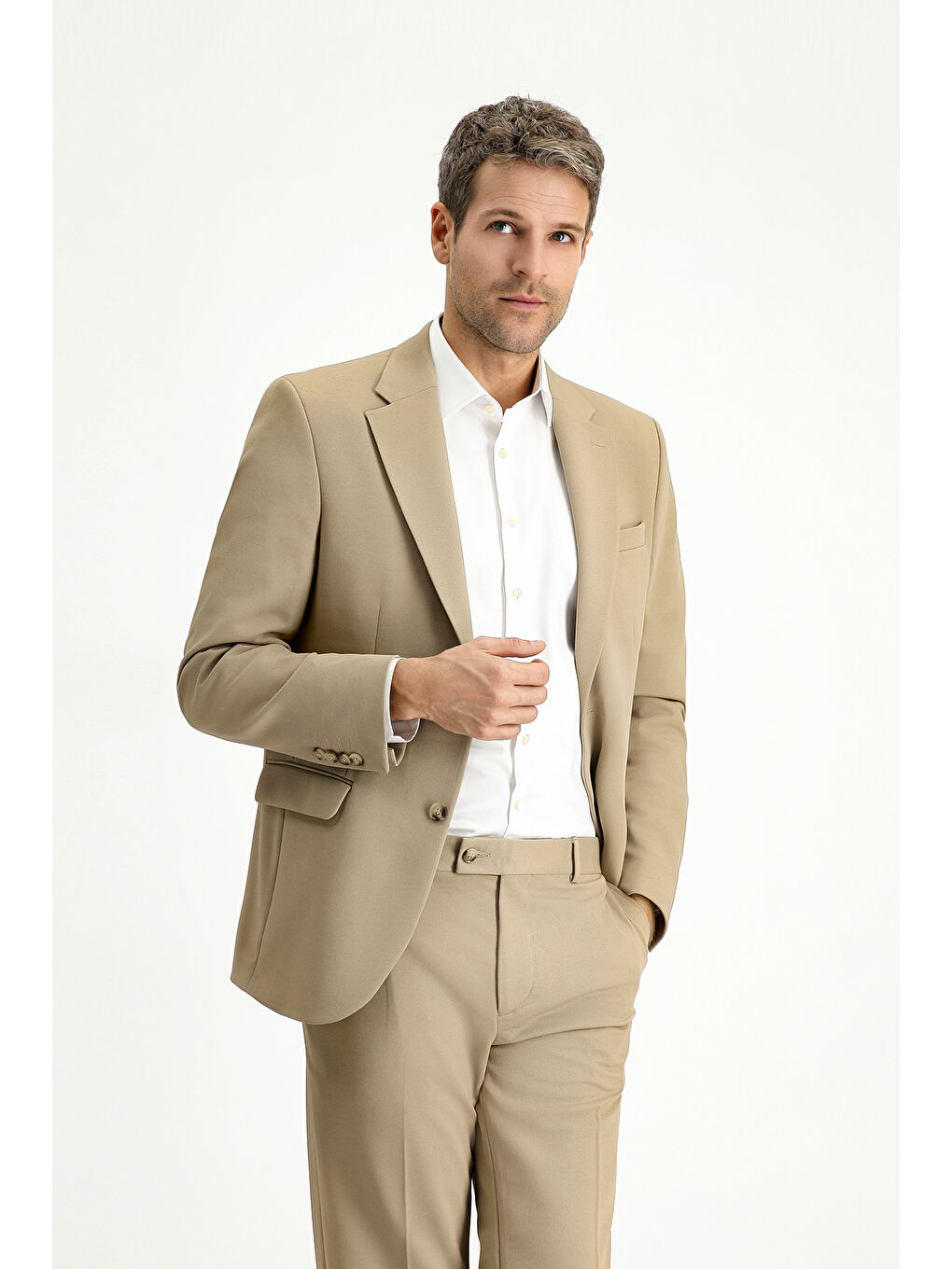 Bej Slim Fit Dar Kesim Klasik Takım Elbise-1