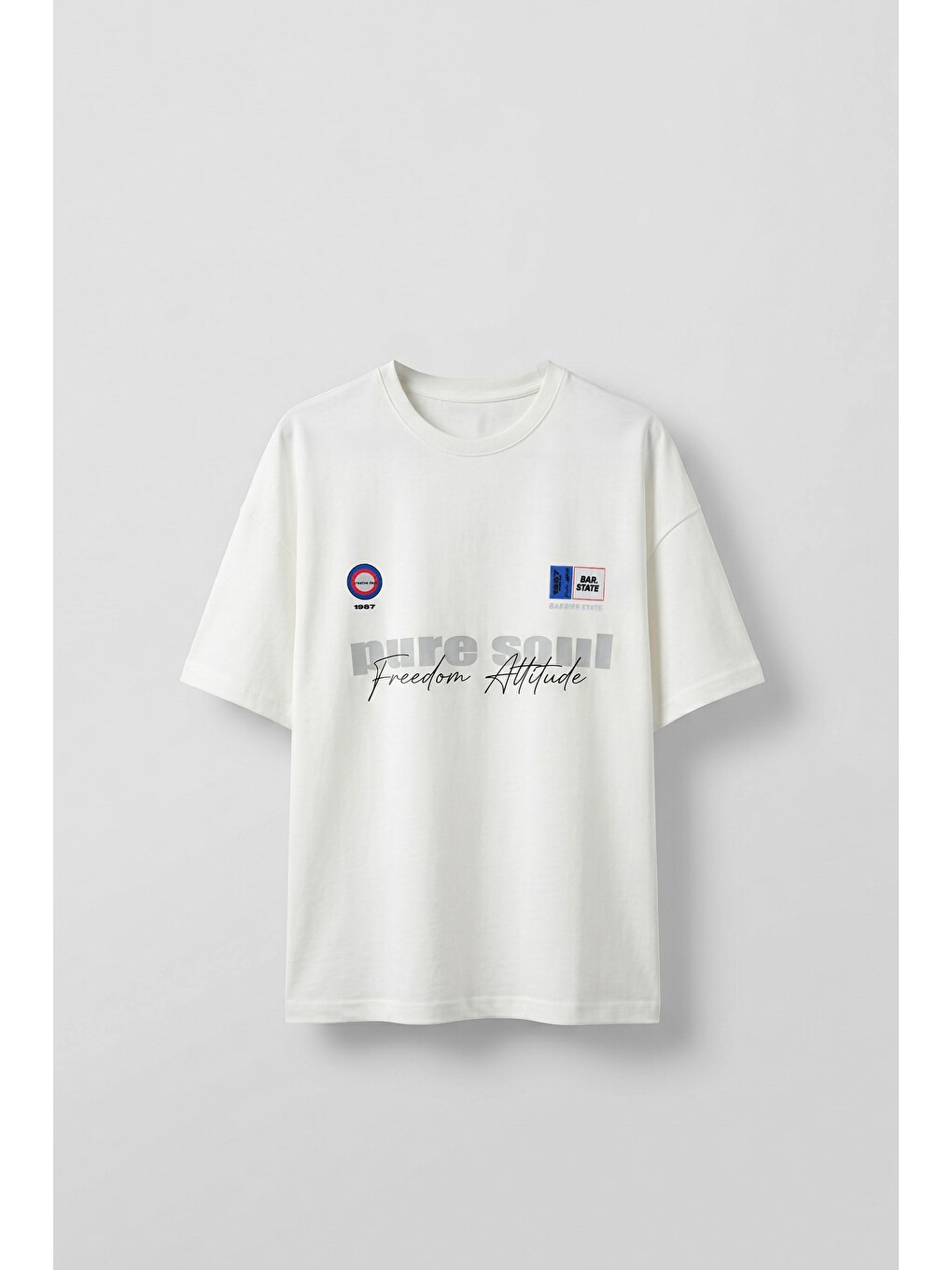 Erkek Boxy Fit %100 Pamuk Grafik Baskılı T-Shirt Ekru