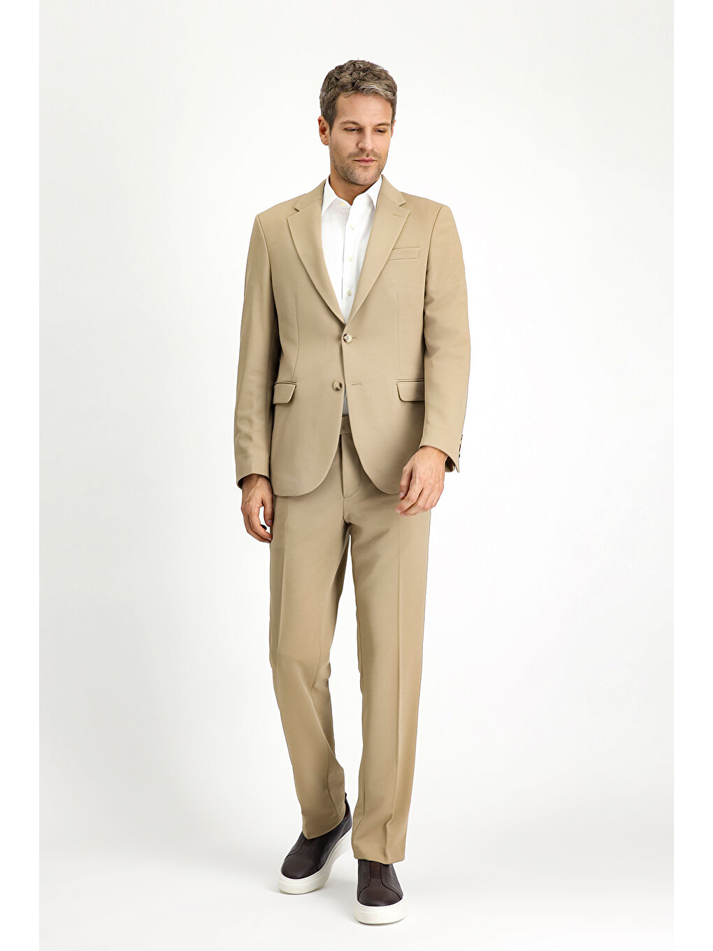 Bej Slim Fit Dar Kesim Klasik Takım Elbise-2