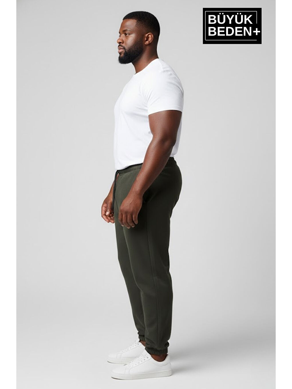 Haki Erkek Büyük Beden Paça Lastikli İki İplik Rahat Kalıp ince Eşofman Altı SPR26BEA951-1