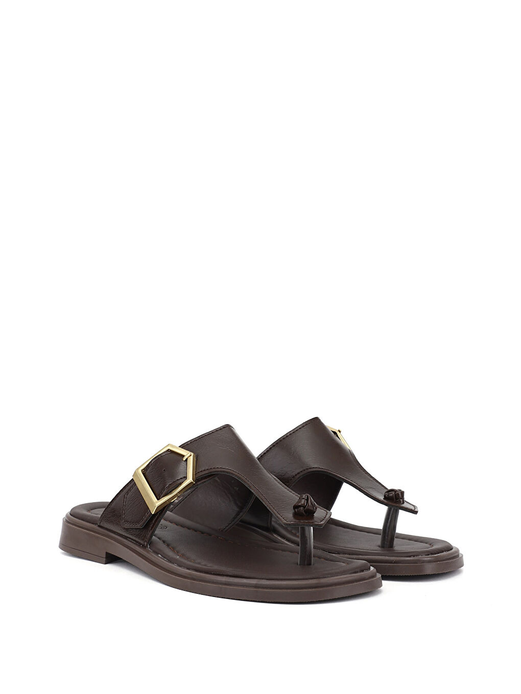 Kahverengi Kadın KAHVERENGİ Parmak Arası Tokalı Günlük Terlik-1