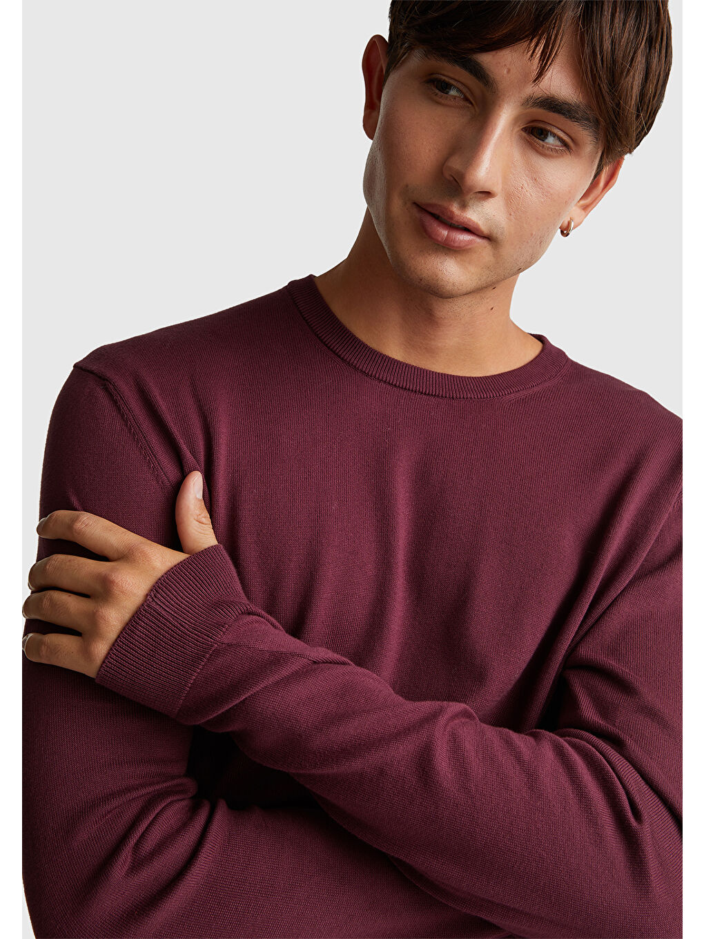 Erkek Mürdüm %100 Pamuk Bisiklet YakaKazak-5