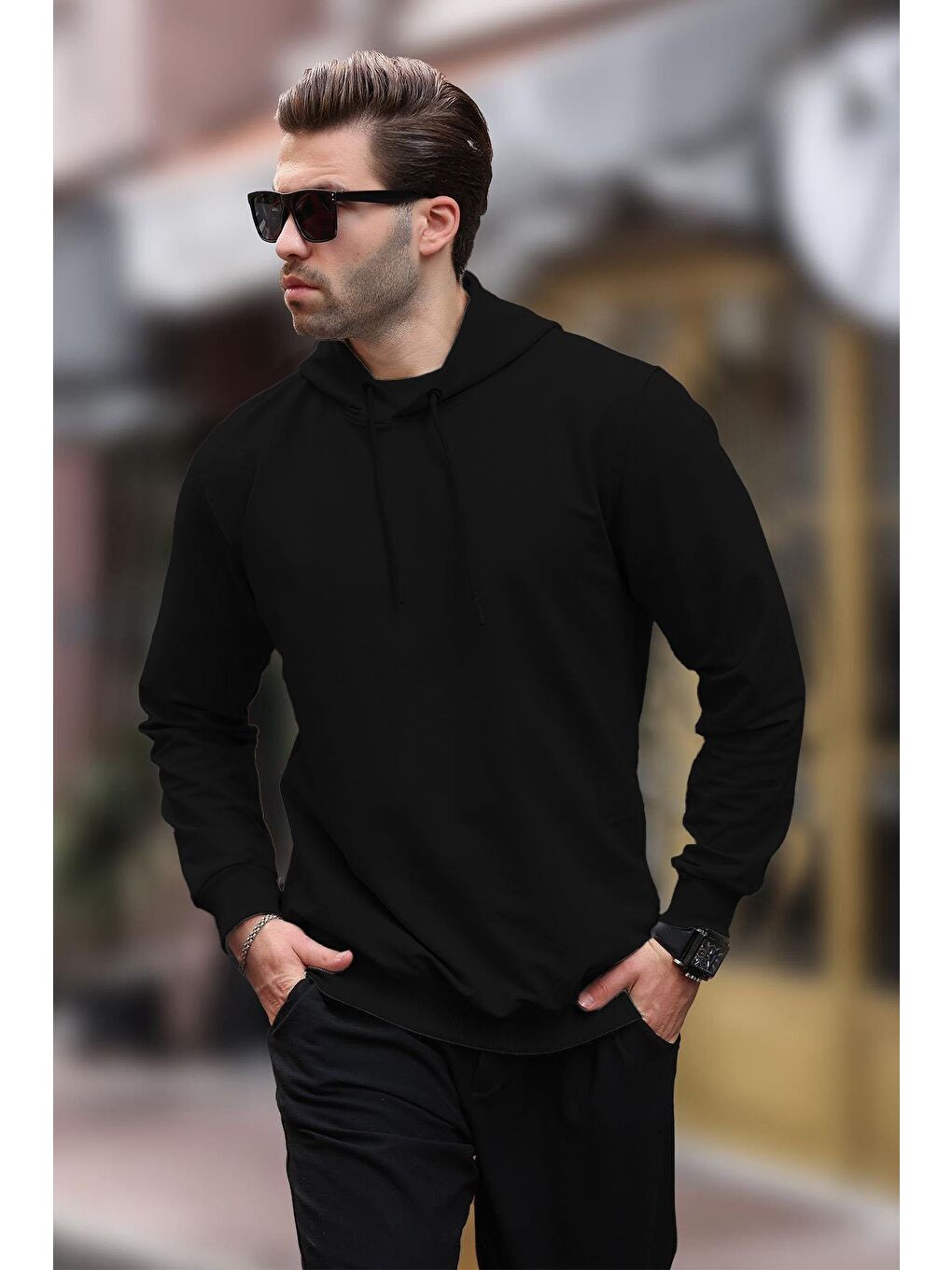 Siyah Kapüşonlu Erkek Sweatshirt 7069-2