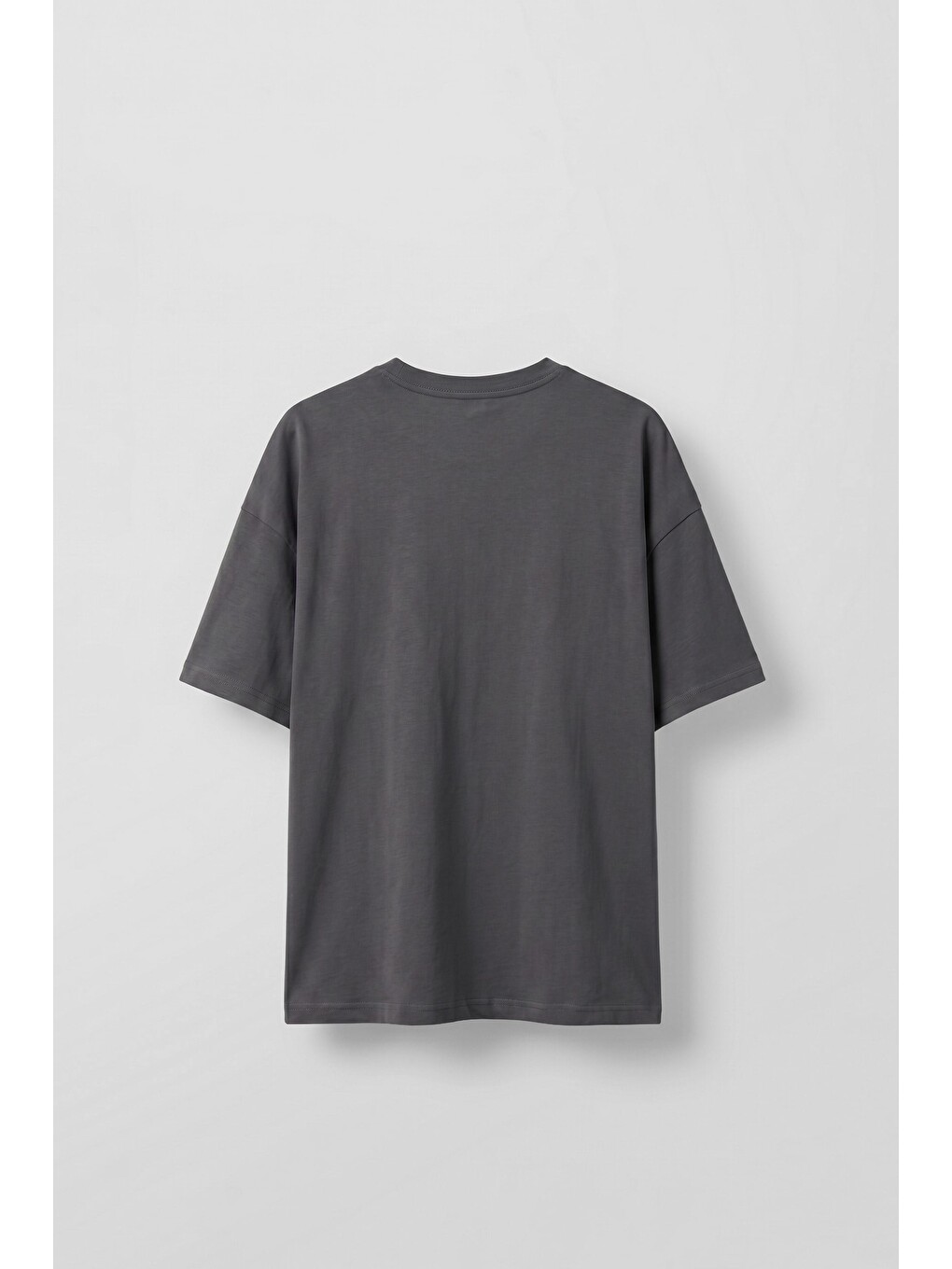 Gri Erkek Boxy Fit %100 Pamuk Grafik Baskılı T-Shirt Füme-1