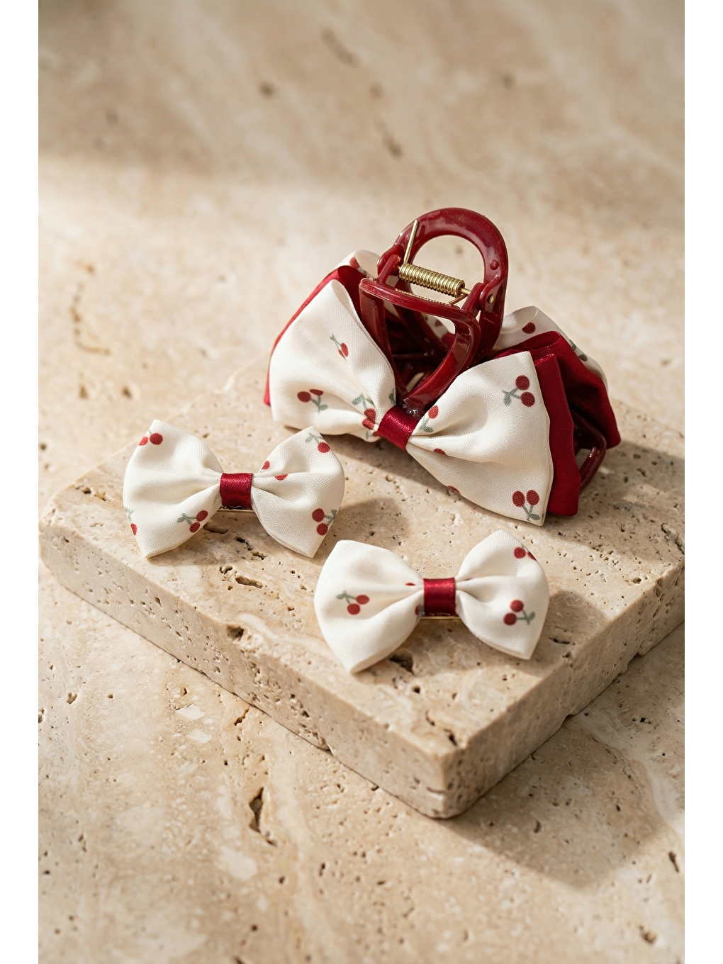 Kiraz Desenli 3'Lü Toka Ekru